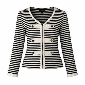 Katherine New York Black White Stripe Anchor Nautical Long Sleeve Blazer Size XL
